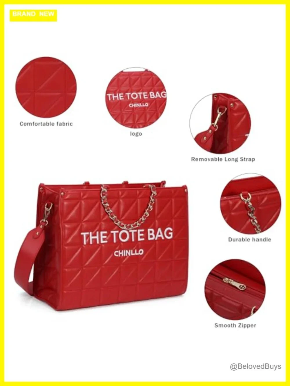 Quilted Hobo Tote Bag with Detachable Shoulder Strap - Faux Leather Handbag